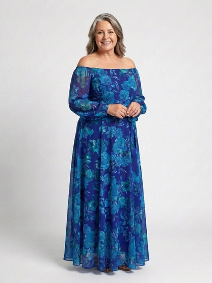 Aspen | Abito Maxi a Spalle Scoperte con Motivo Floreale