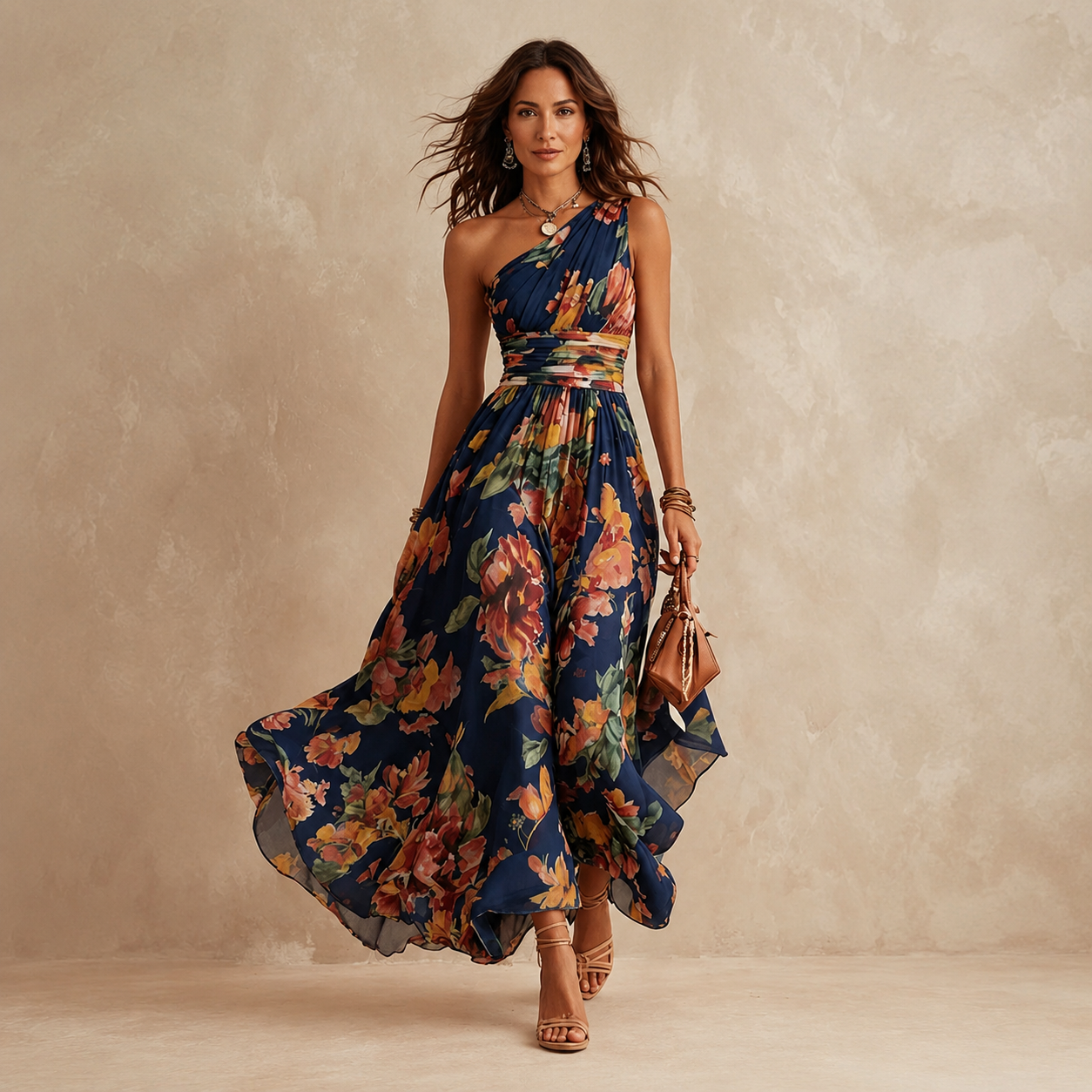 Celeste | Maxidress con spalline e fiori
