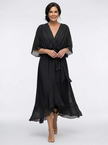 Elysia | Abito midi drappeggiato con scollo a V e cintura in vita