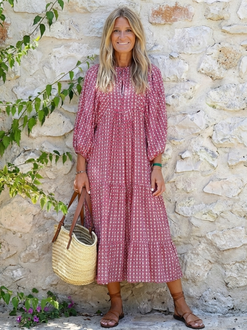 Arlette | Abito midi geometrico con maniche lunghe