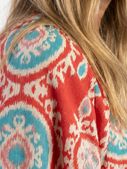 Zaria | Abito midi a maniche corte con scollatura a V e stampa paisley