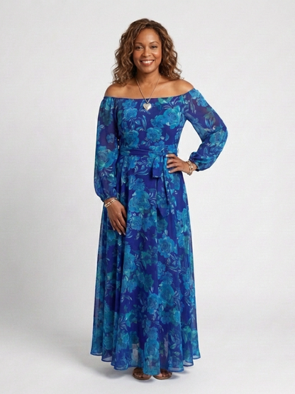 Aspen | Abito Maxi a Spalle Scoperte con Motivo Floreale