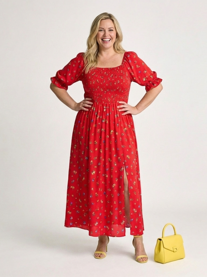 Delphine | Abito midi con scollo quadrato e stampa floreale