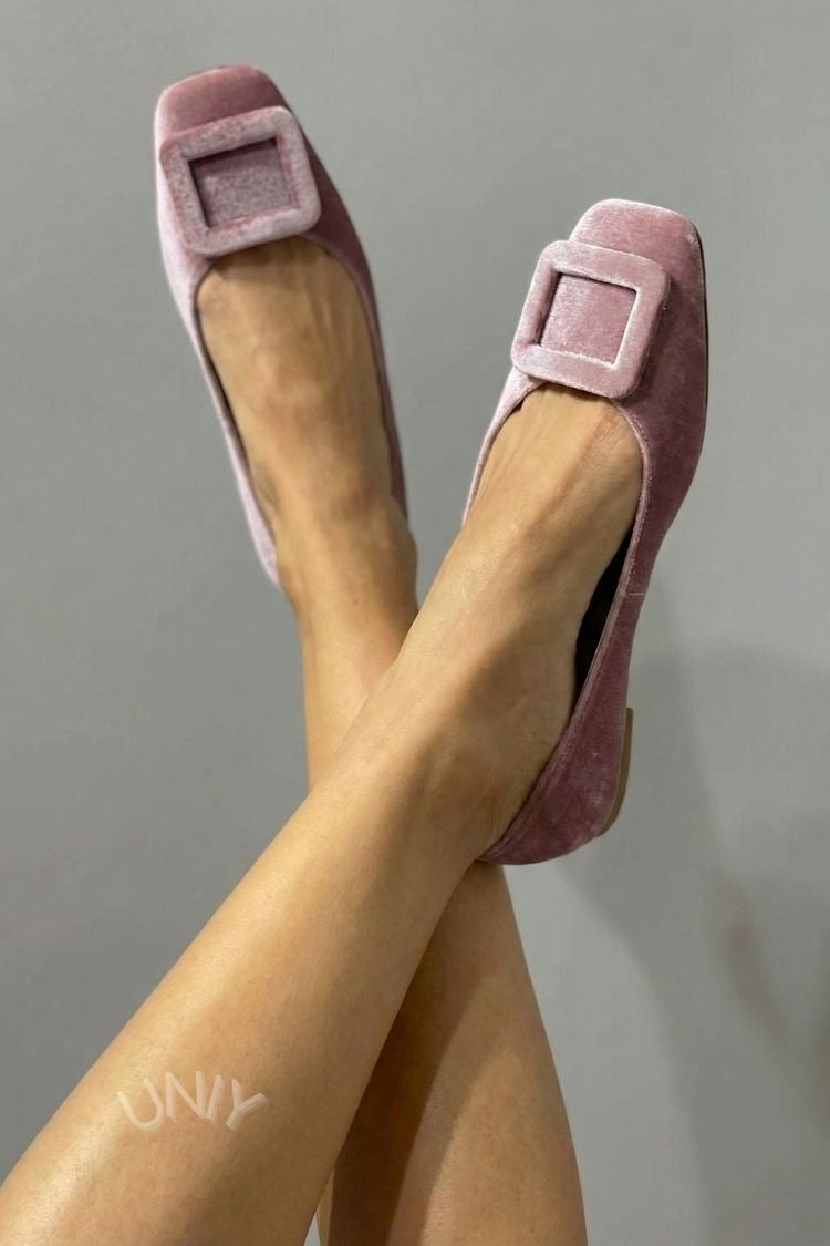 Ballerine in velluto a punta quadrata con fibbia