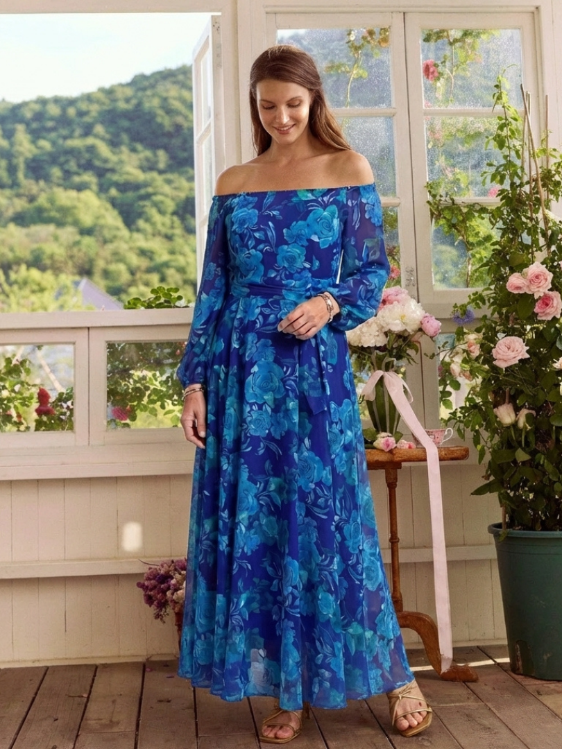 Aspen | Abito Maxi a Spalle Scoperte con Motivo Floreale