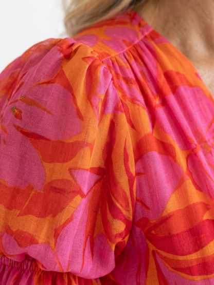 Willow | Abito midi floreale con scollatura a V e maniche a sbuffo