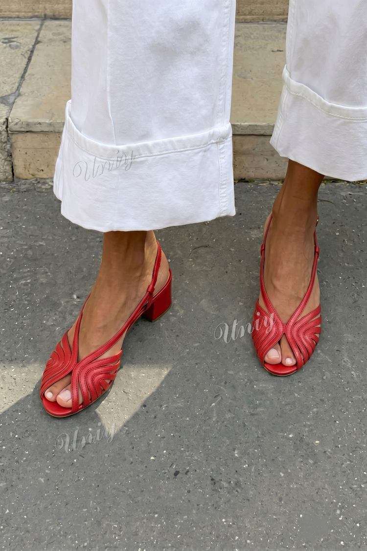 Sandali con tacco a blocco slingback peep toe intrecciati in metallizzato Oro Rosa