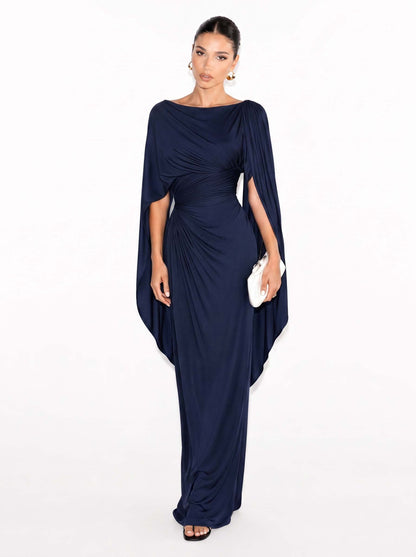 Abito lungo slim fit con scollatura plissettata