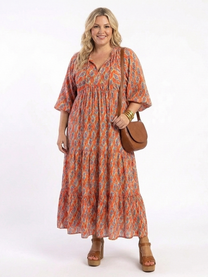 Amara | Vestito midi a strati con scollatura a V e stampa geometrica