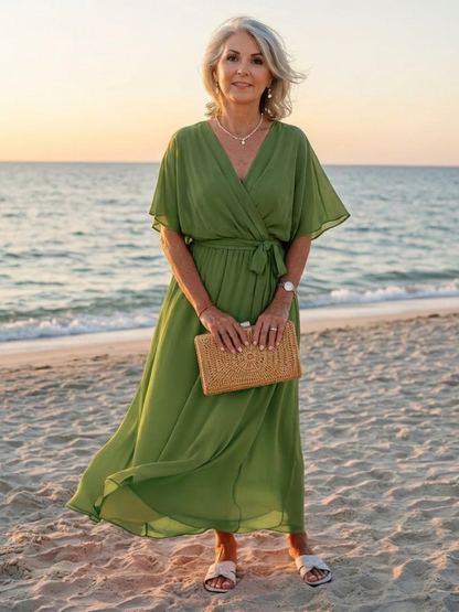 Elysia | Abito midi drappeggiato con scollo a V e cintura in vita