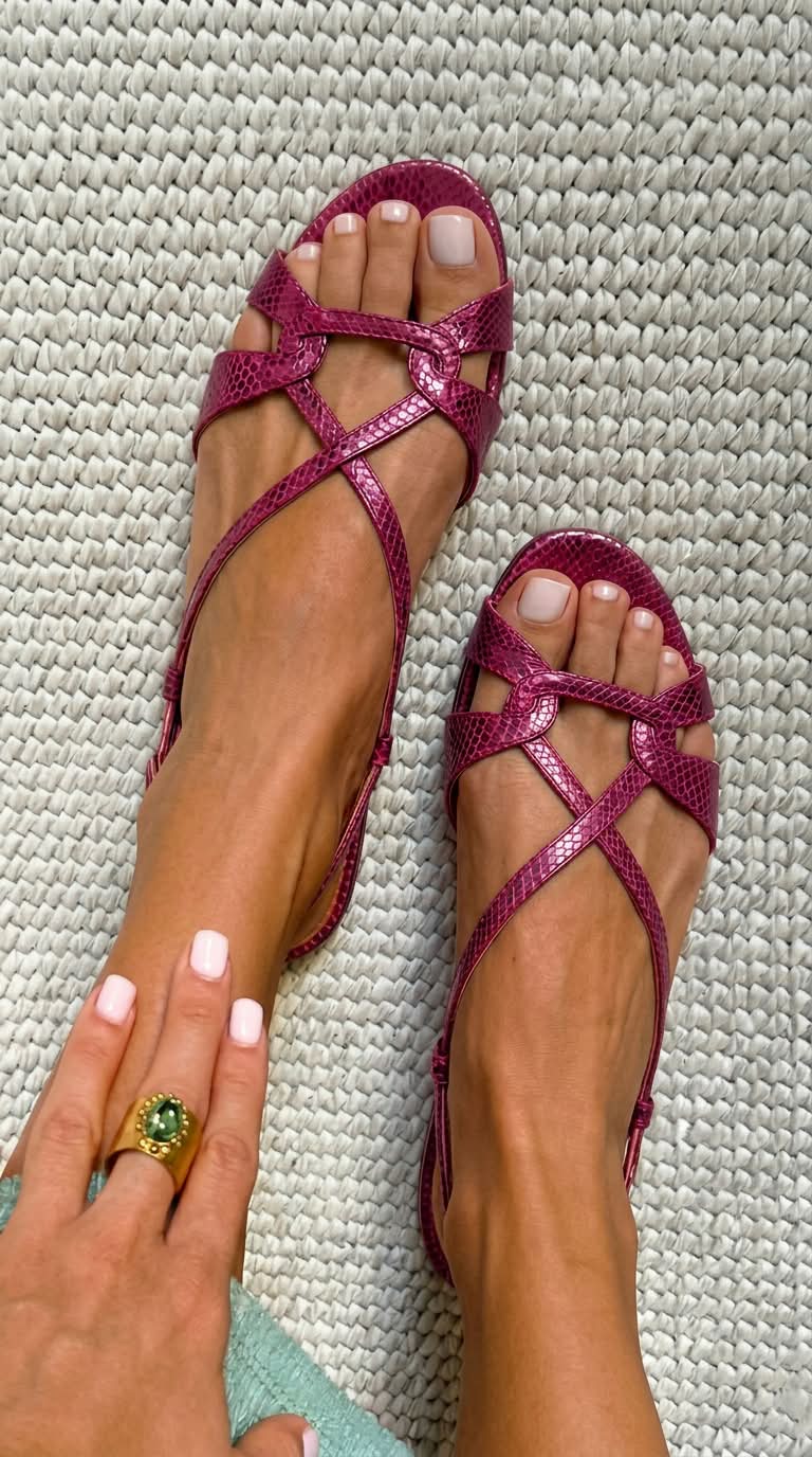 Sandali slingback in pelle effetto serpente bronzo a punta aperta