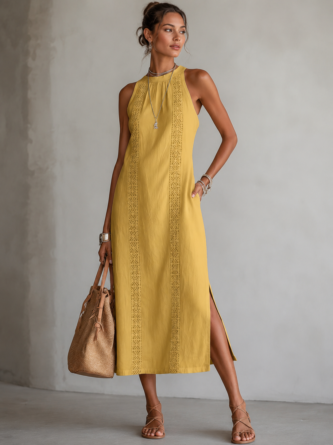Marit | Abito leggero ricamato con tasche che nasconde la pancia