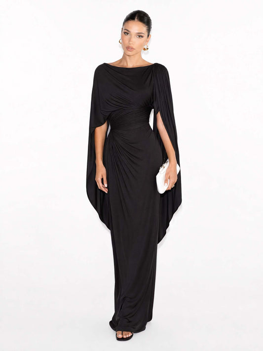 Abito lungo slim fit con scollatura plissettata