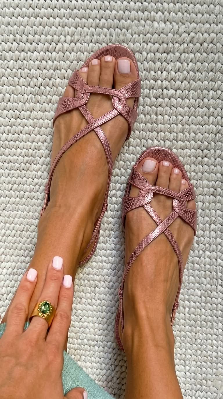 Sandali slingback in pelle effetto serpente bronzo a punta aperta