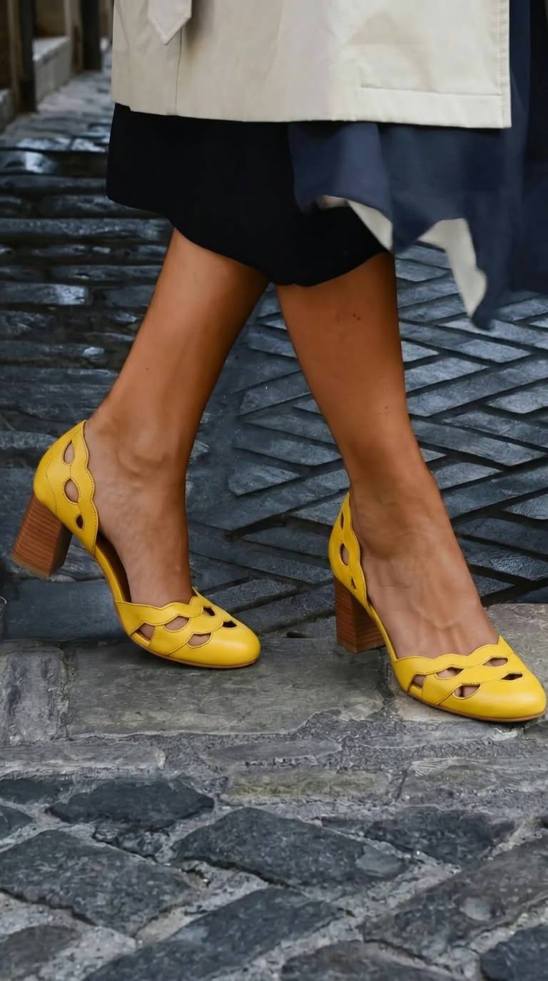 Tacco a blocco in pelle con tagli ondulati chunky
