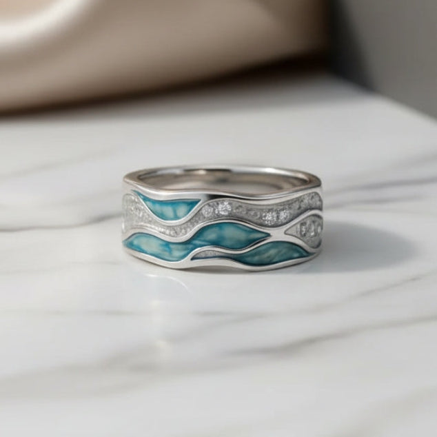 Anello in argento con ondulazioni turchesi