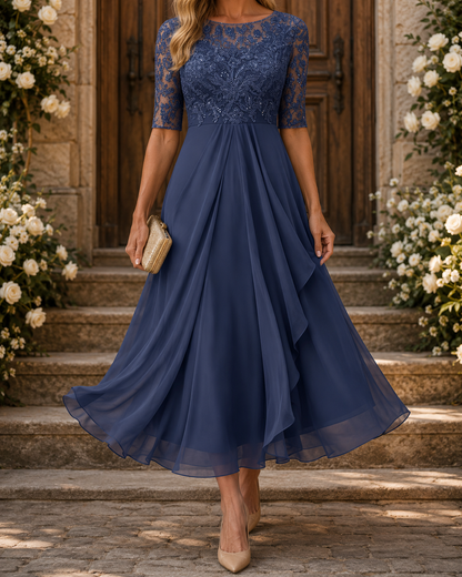 Abito Midi Rosa in Pizzo