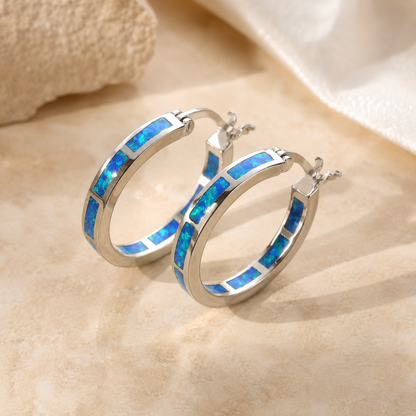 Orecchini a cerchio con Opale Blu