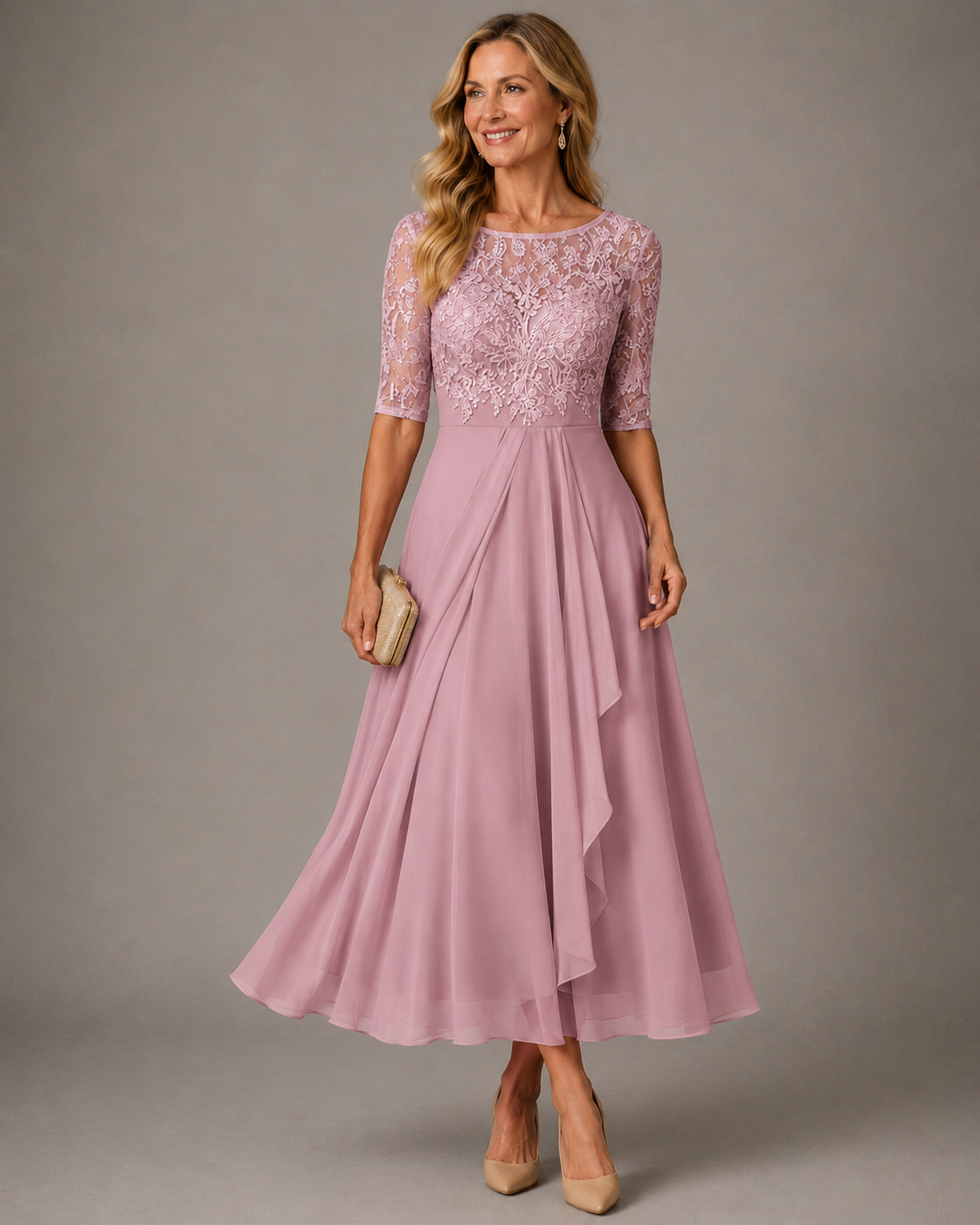 Abito Midi Rosa in Pizzo