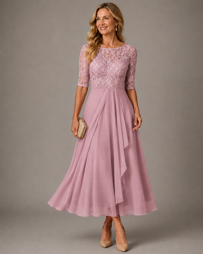 Abito Midi Rosa in Pizzo