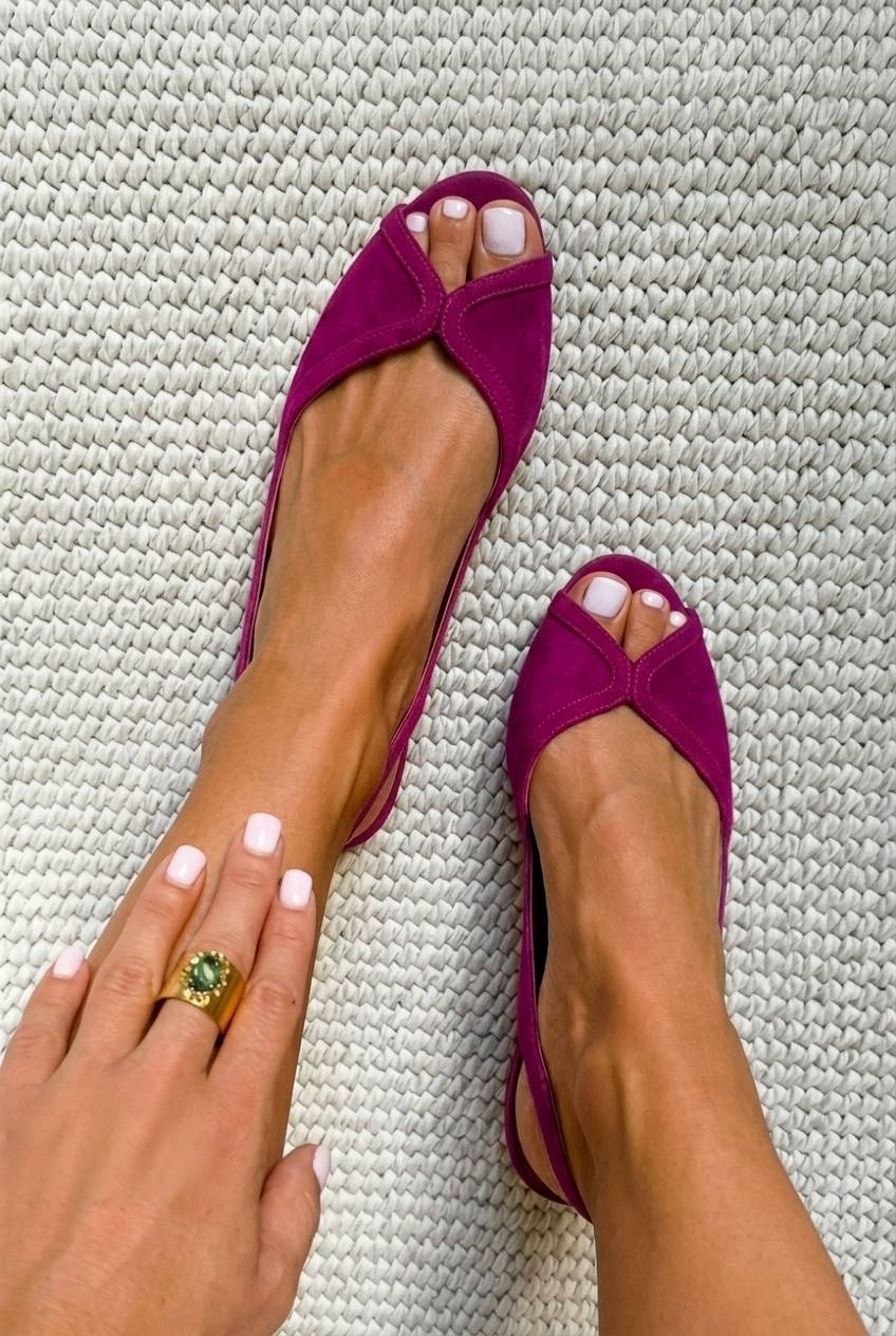 Ballerine slingback a punta aperta in camoscio fucsia chic