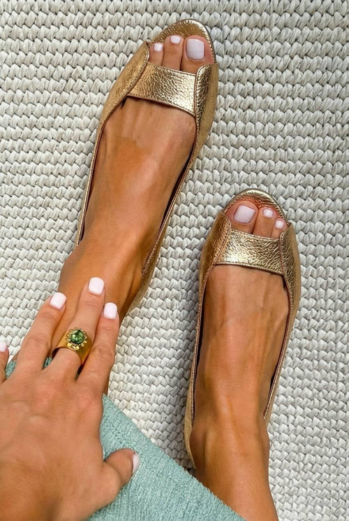 Ballerine metallizzate a punta aperta Oro Champagne