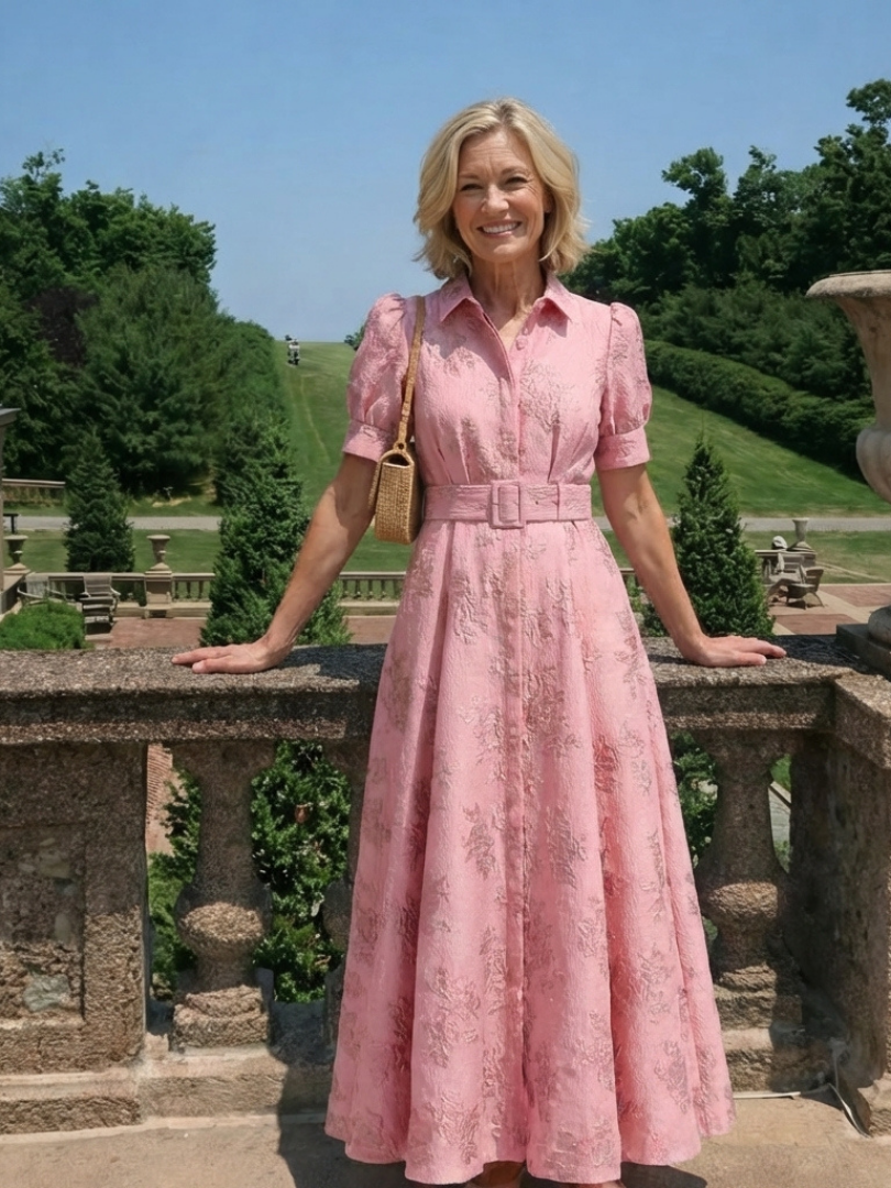 Xanthea | Abito lungo a camicia con maniche corte e motivo floreale