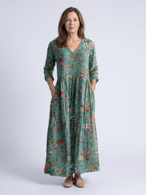 Marina | Abito Maxy a V floreale con maniche a tre quarti