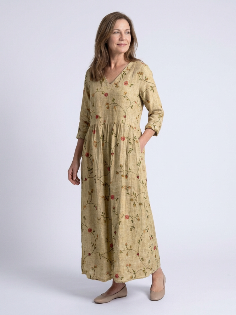 Marina | Abito Maxy a V floreale con maniche a tre quarti