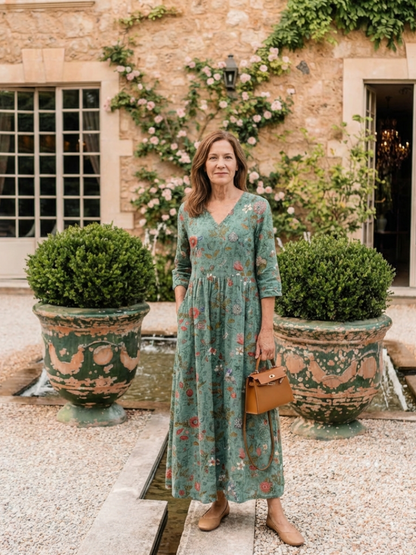 Marina | Abito Maxy a V floreale con maniche a tre quarti