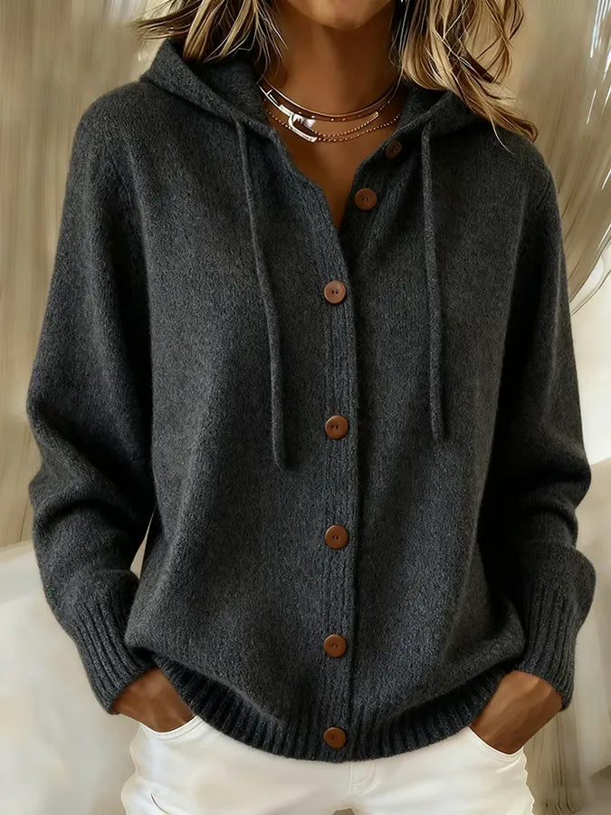 Brenda™ | Cardigan con Cappuccio e Bottoni Accogliente