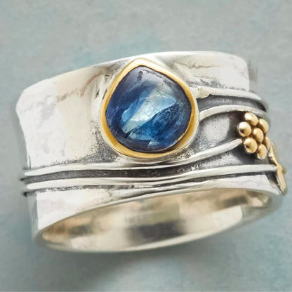 Anello Vintage in Argento Placcato con Smeraldo Blu