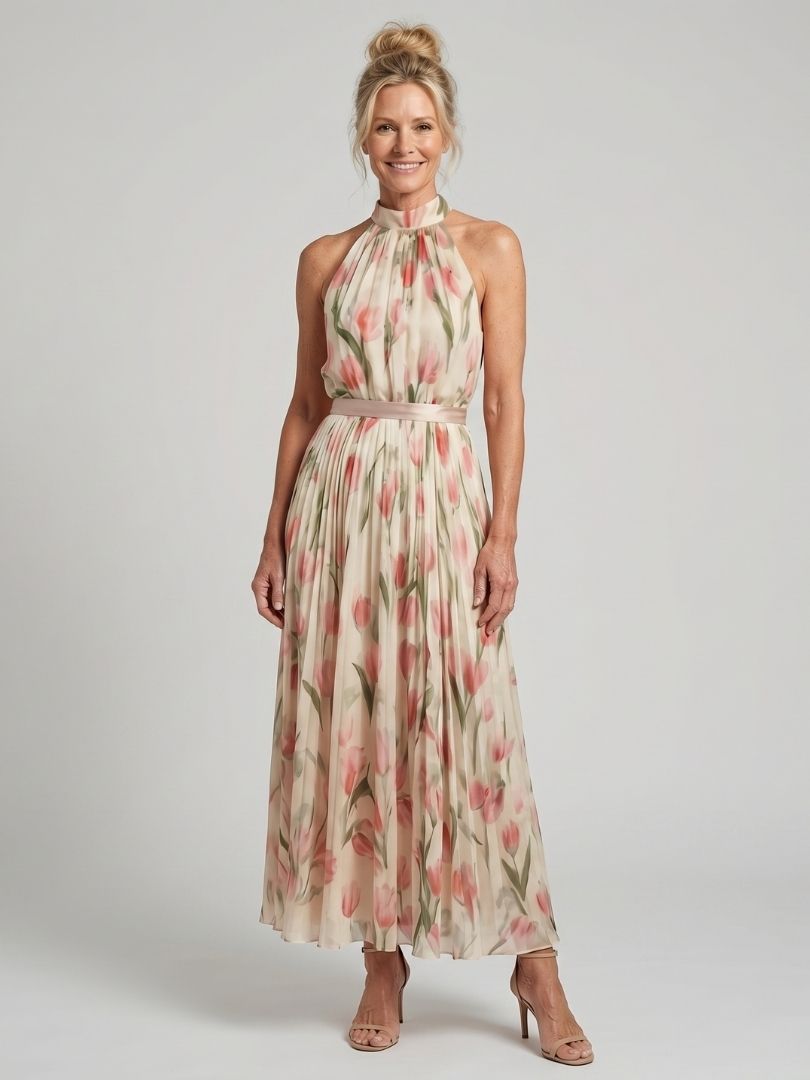 Aurelle | Abito Midi a Fiori con Scollo Halter