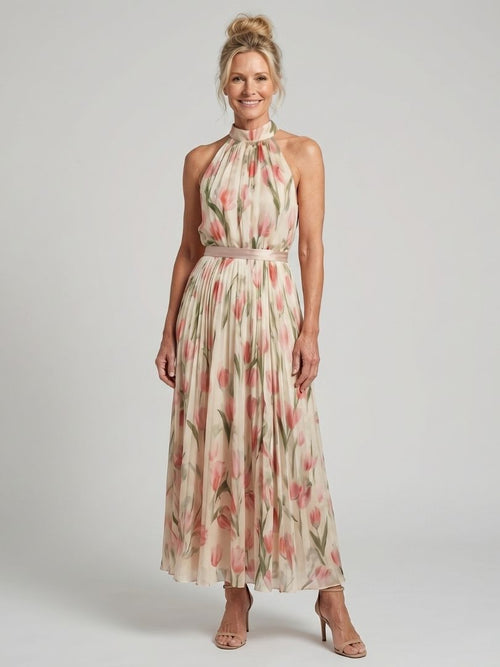 Aurelle | Abito Midi a Fiori con Scollo Halter