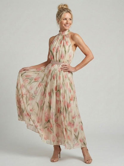 Aurelle | Abito Midi a Fiori con Scollo Halter