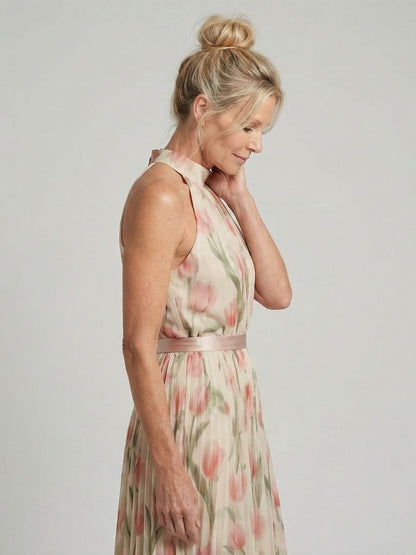 Aurelle | Abito Midi a Fiori con Scollo Halter