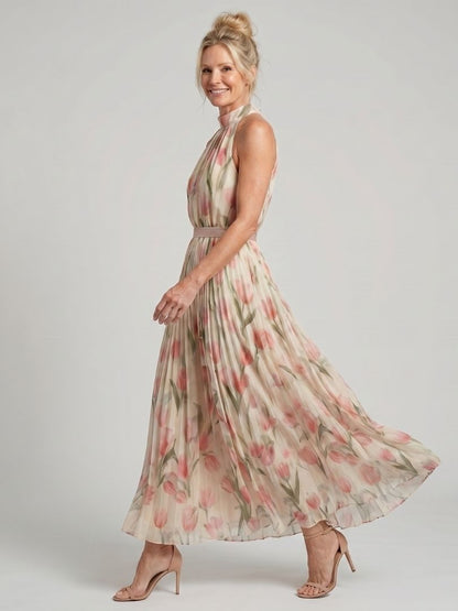 Aurelle | Abito Midi a Fiori con Scollo Halter