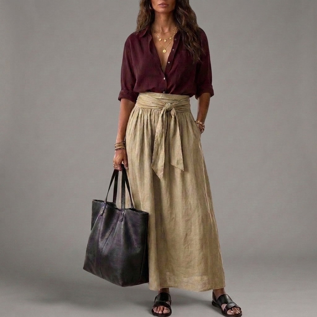 SAHARA | Set Due Pezzi: Top Nero e Gonna Midi Verde Oliva