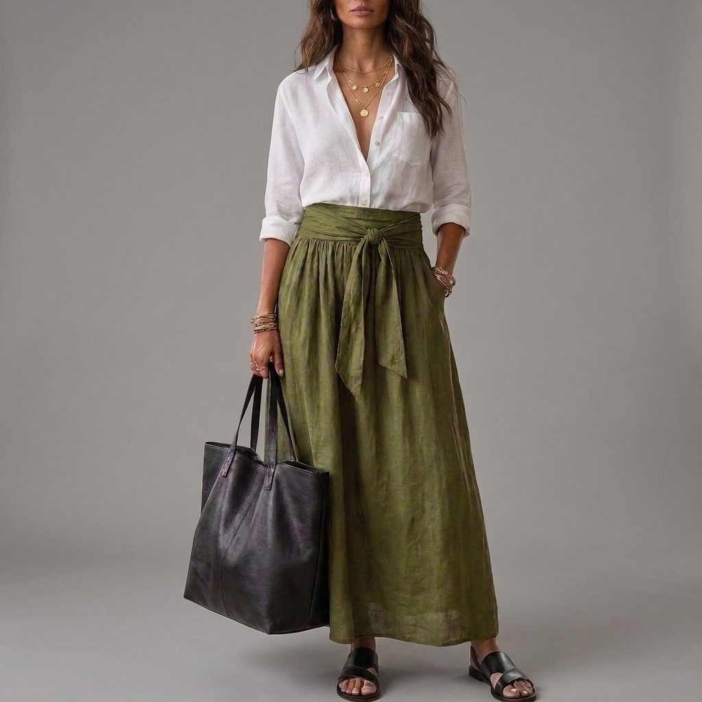 SAHARA | Set Due Pezzi: Top Nero e Gonna Midi Verde Oliva