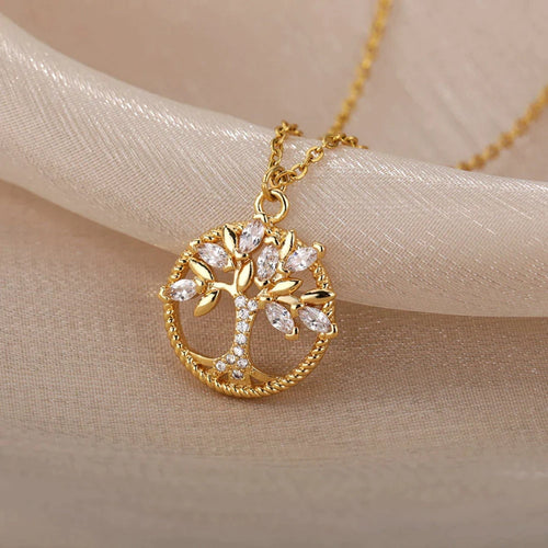 Collana albero della vita in oro con cristalli