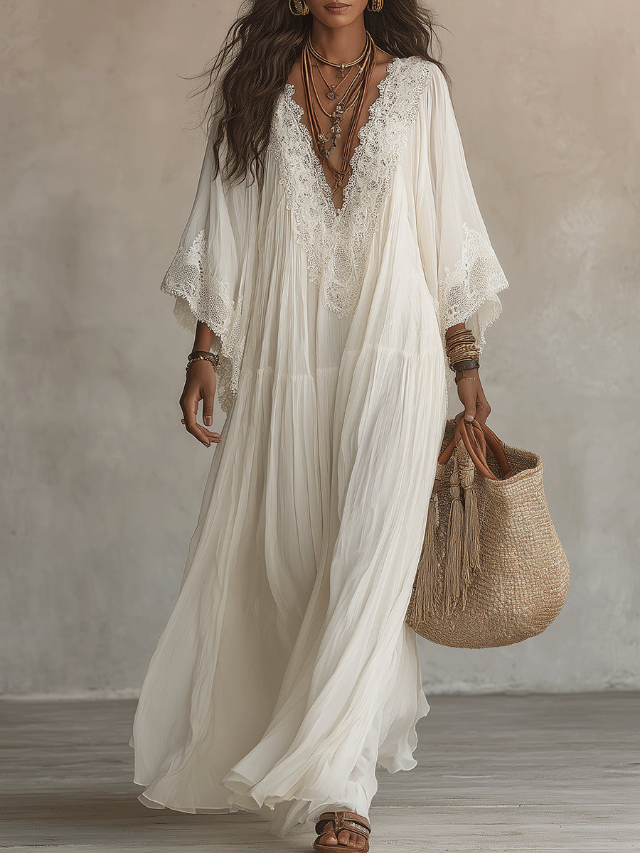 Liora | Abito Bohemien in Pizzo che Nasconde la Pancia