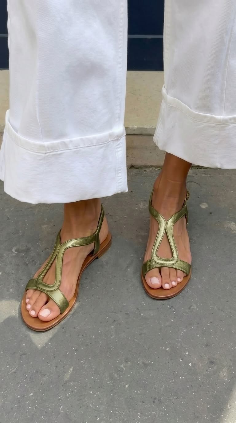 Sandali bassi in metallo dorato con ritagli