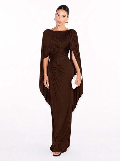 Abito lungo slim fit con scollatura plissettata