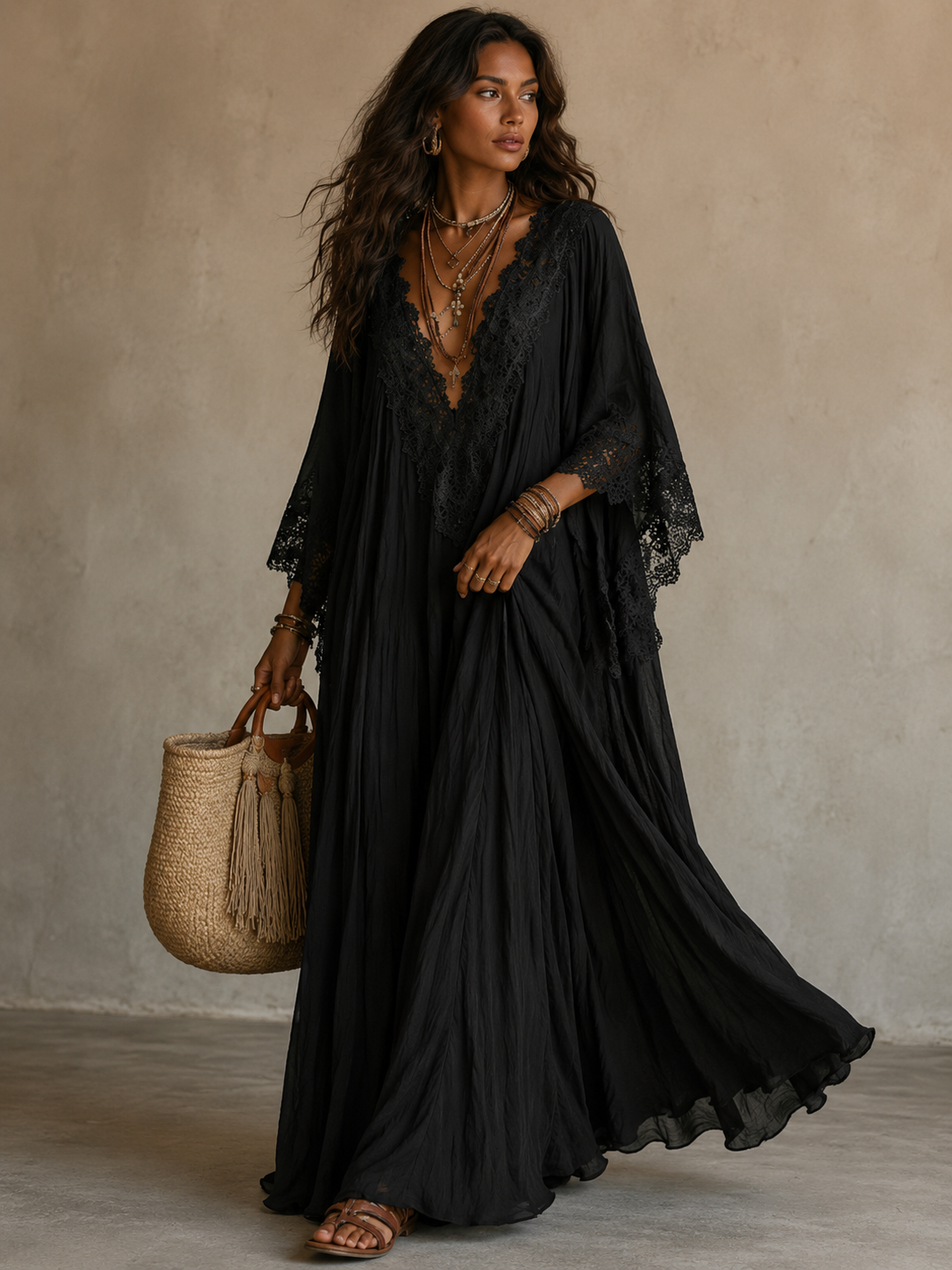 Liora | Abito Bohemien in Pizzo che Nasconde la Pancia