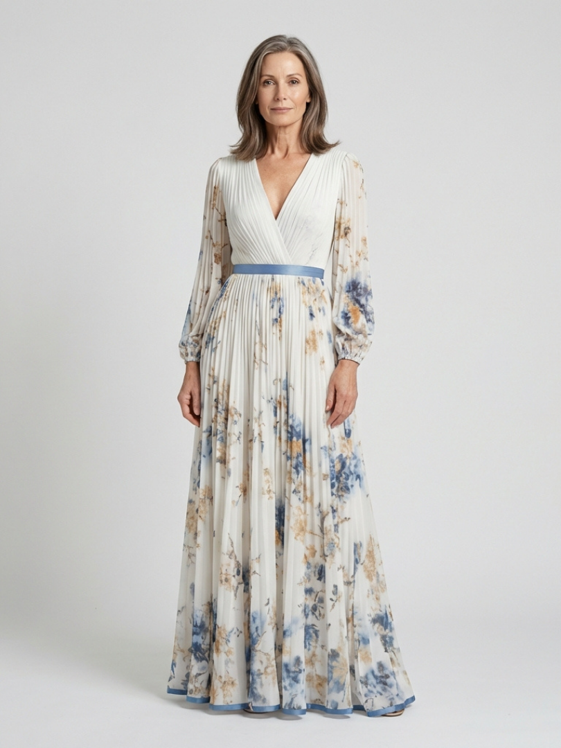 Lavinia | Maxidress a maniche lunghe con scollo a V e motivo floreale