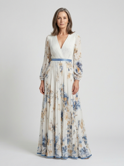 Lavinia | Maxidress a maniche lunghe con scollo a V e motivo floreale