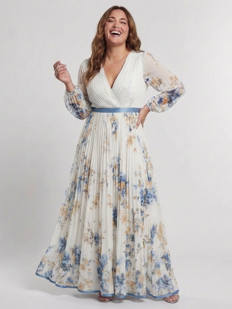 Lavinia | Maxidress a maniche lunghe con scollo a V e motivo floreale