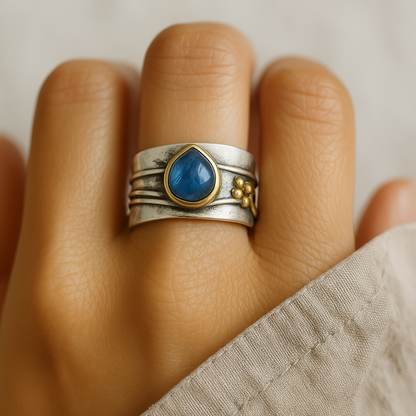 Anello Vintage in Argento Placcato con Smeraldo Blu