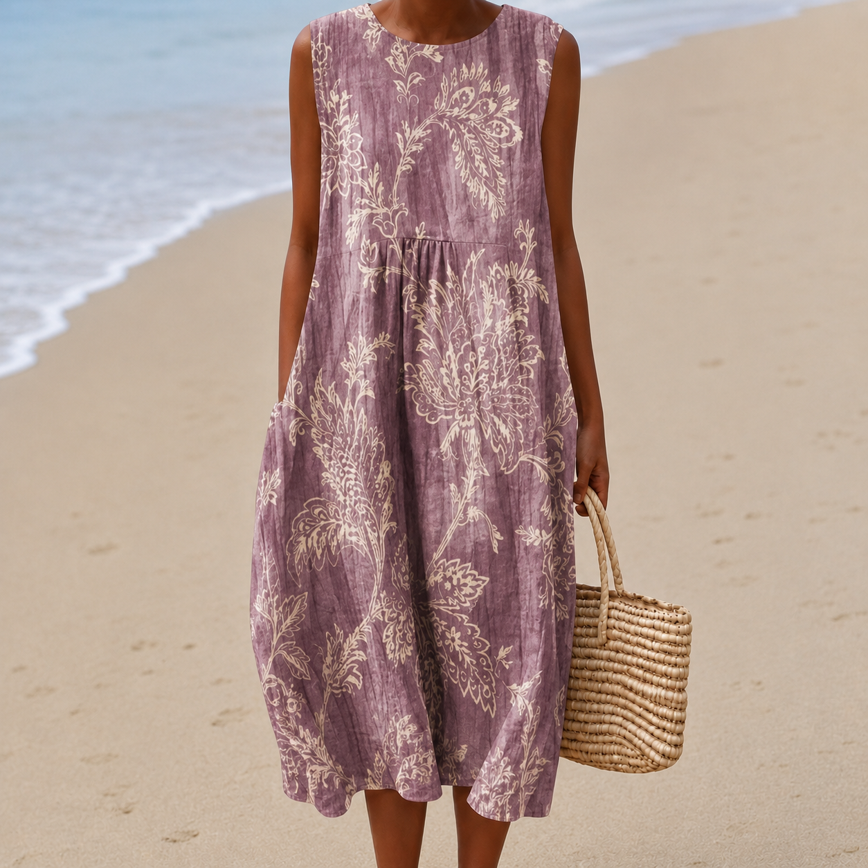 Livia | Vestito Midi Floreale Leggero con Copertura per la Pancia