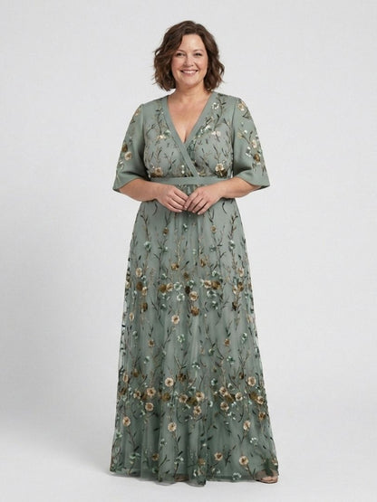 Evadne | Abito maxi floreale con scollo a V e maniche corte